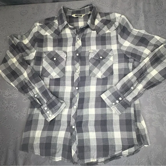 Salt Valley Western Pearl Snap Plaid Cotton Shirt M 40” Chest - Picture 2 of 12